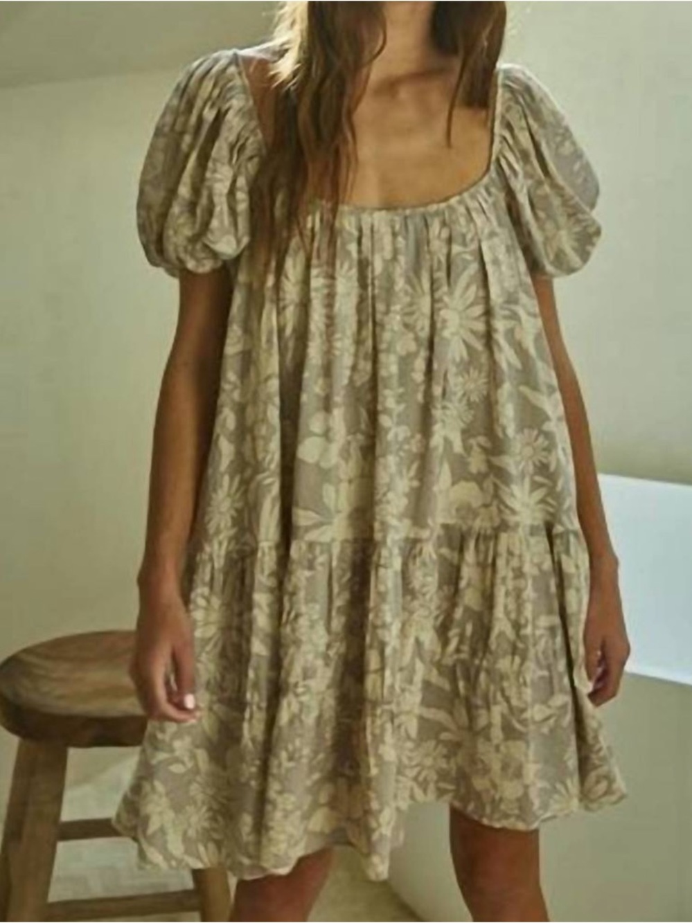 NWT BY TOGETHER Juliet Babydoll Boho Floral Mini Dress Women’s L Violet Oversize